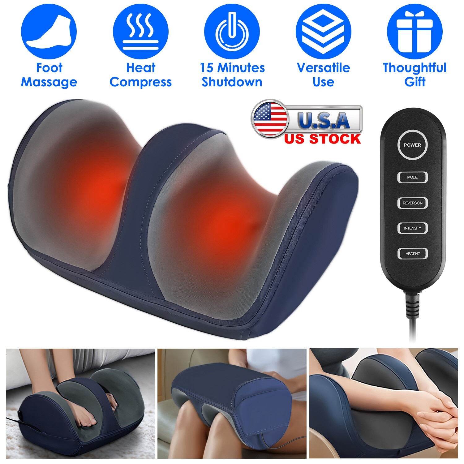 Shiatsu Foot & Calf Massager Machine with Heat Portable Handle for Home Office