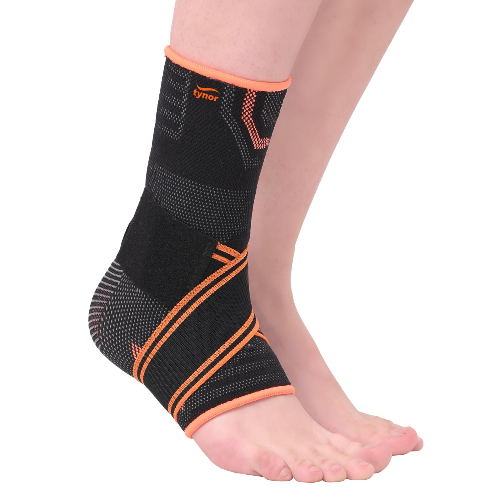 Ankle Binder Men Women Compression Sleeve Adjustable Brace Sprain Black Orange M