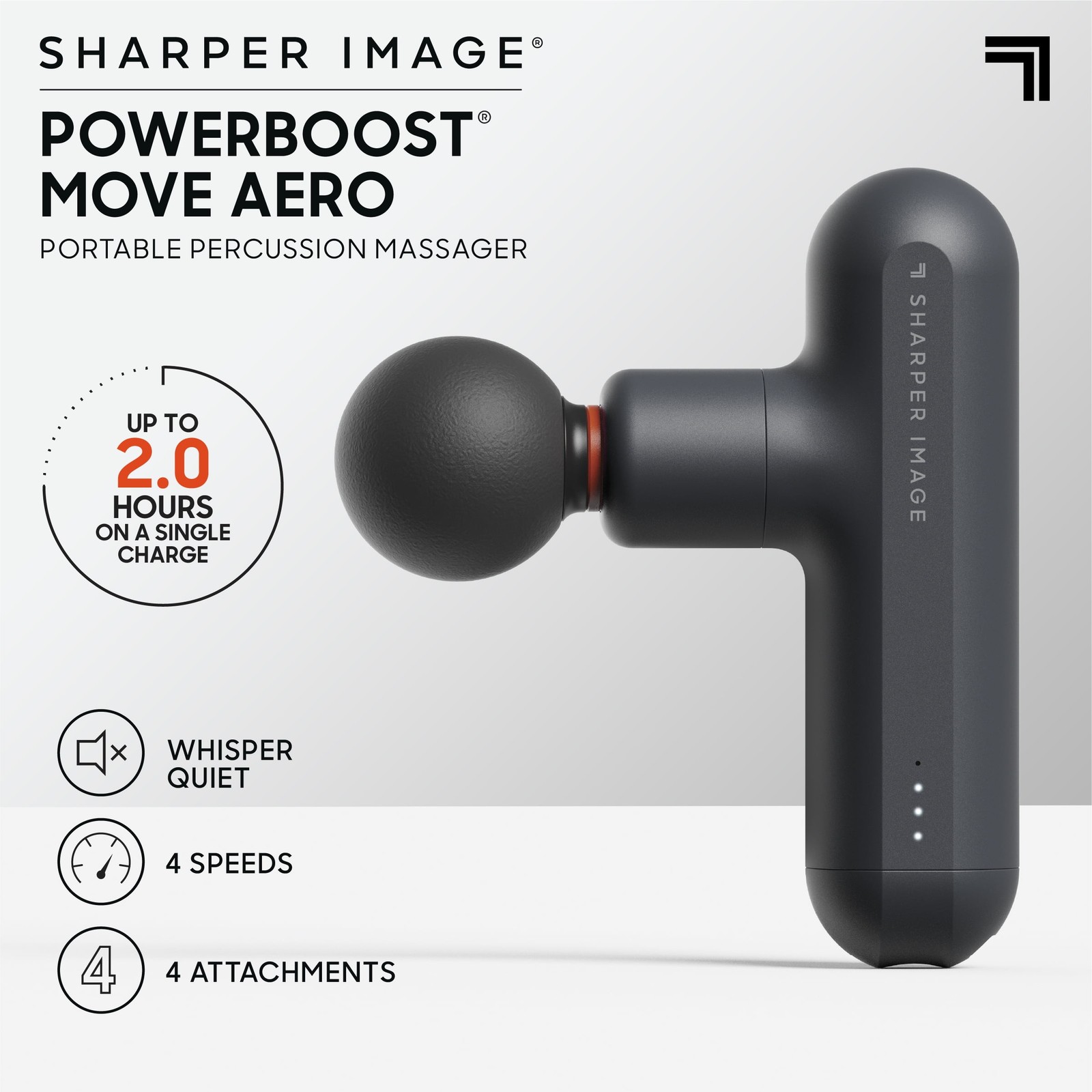 Sharper Image Powerboost Move Aero Portable Percussion Massager, Grey,