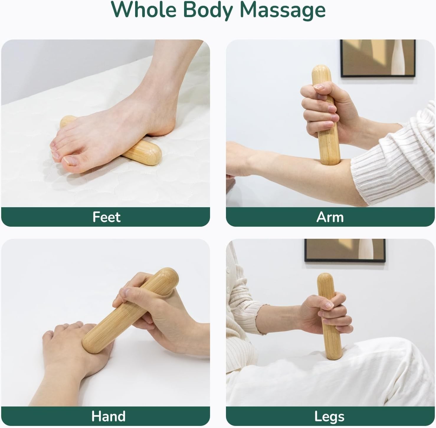 2 PCS Solid Bamboo Massage Stick Sets Warm Bamboo Therapy Massage Tools for Full