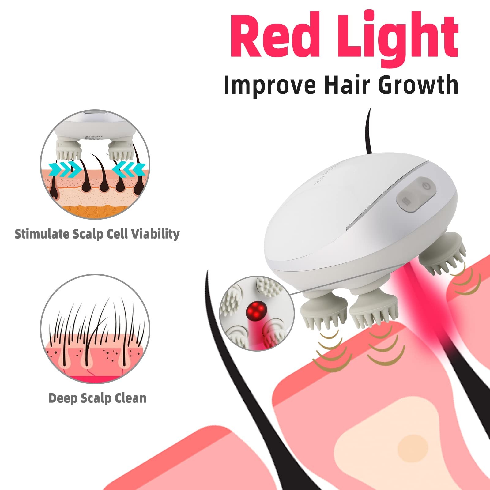 5 in 1 Electric Scalp Massager, Portable Heated Head Hair White