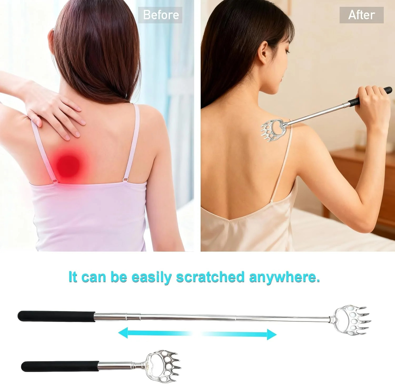 6 Pack Extendable Back Scratchers – Portable Telescoping Metal Hand Massagers