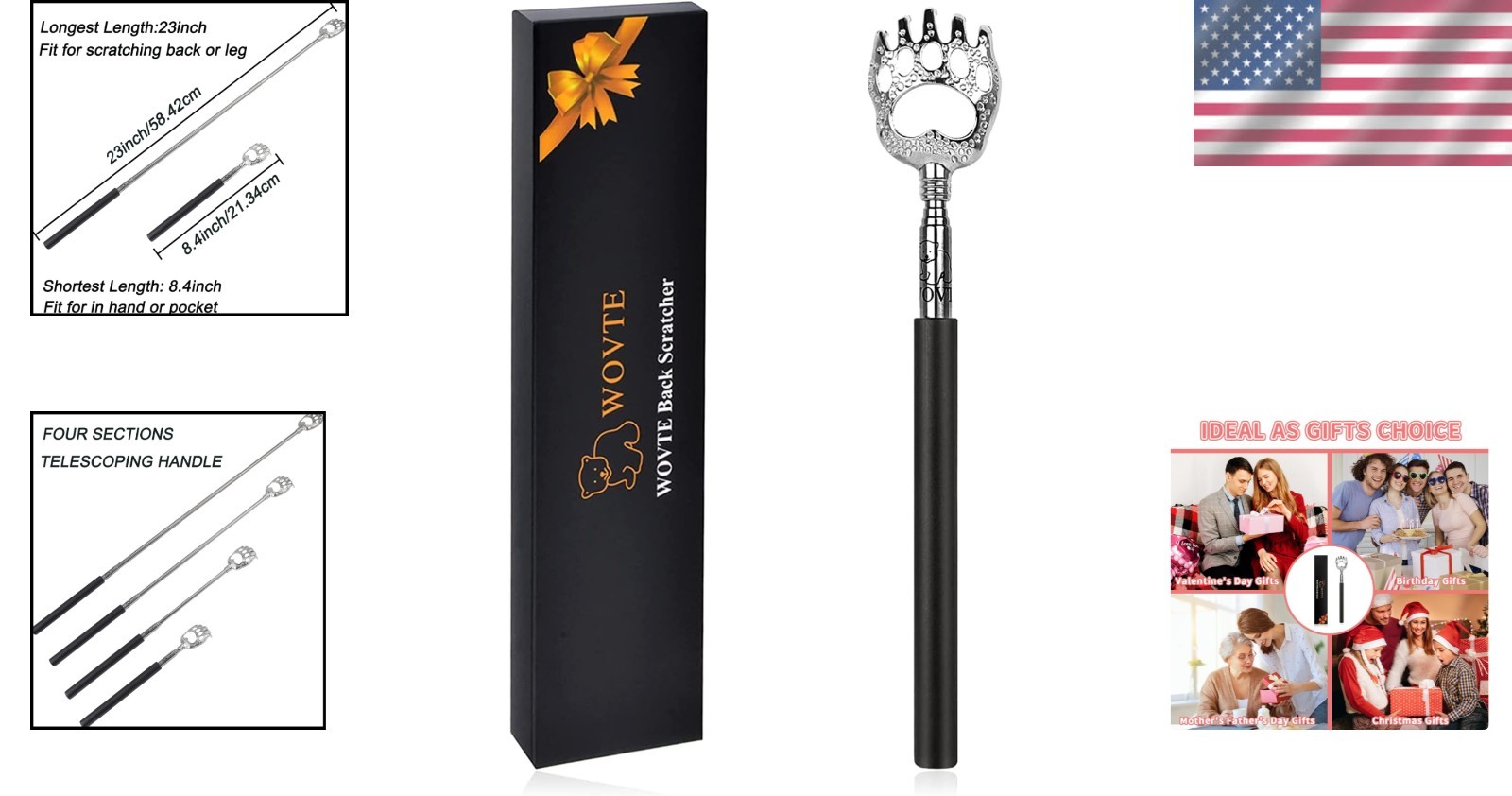 Classic Black Stainless Steel Extendable Back Scratcher – For Men & Women
