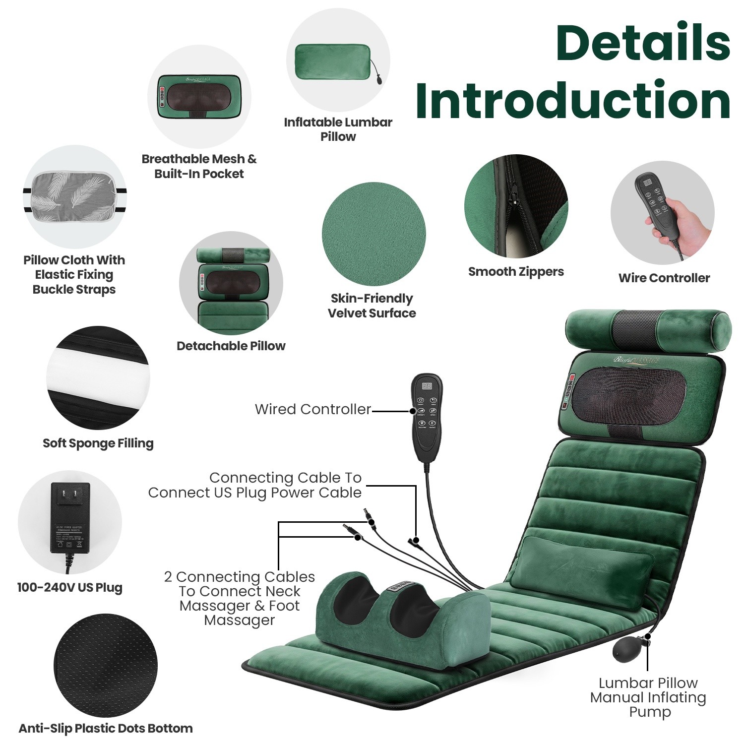 Full Body Massage Mat w/ Heat Deep Tissue Pain Relief for Relaxation Home Office