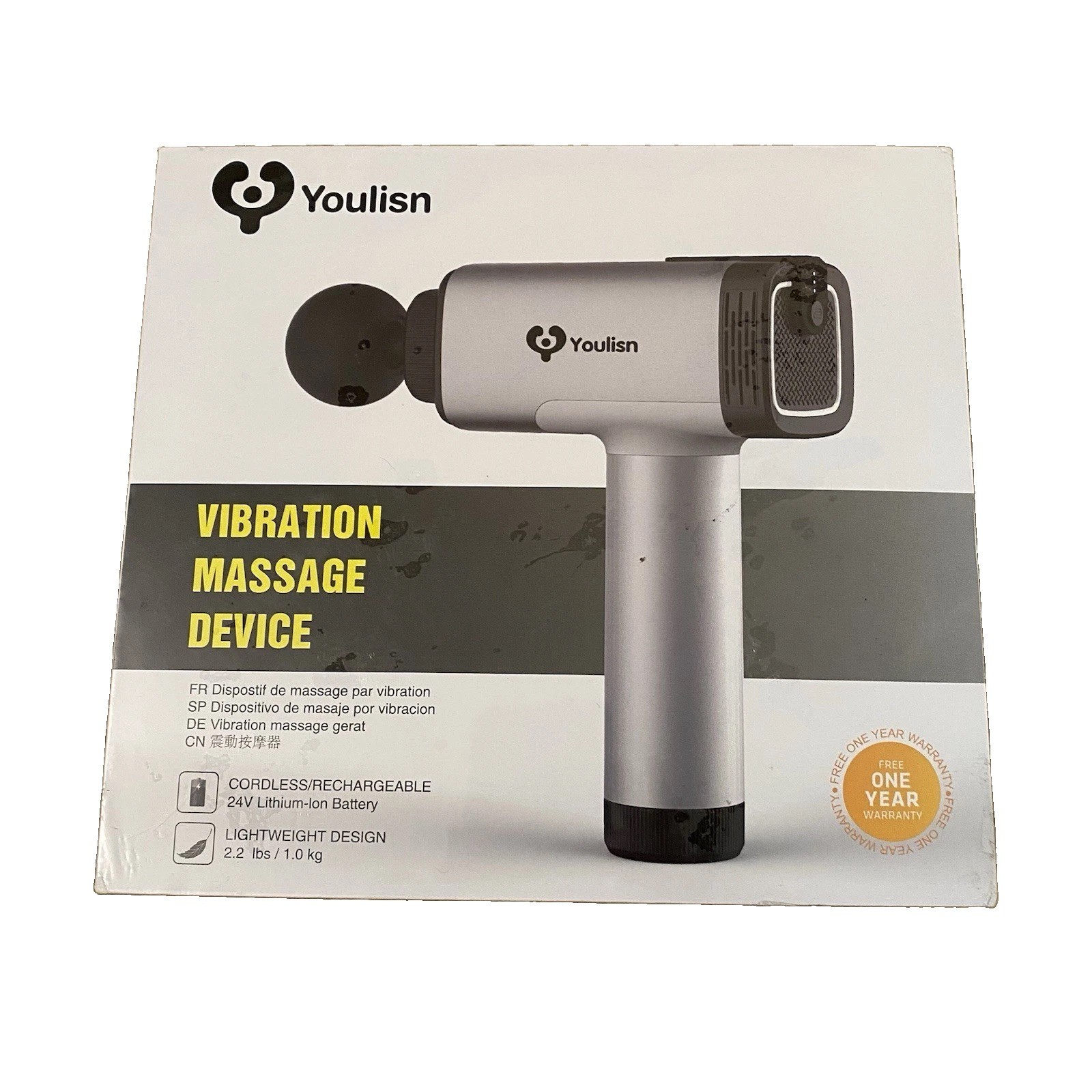 New Youlisn Vibration Massage Gun Cordless Rechargeable 4 Changeable Heads 3 Spd