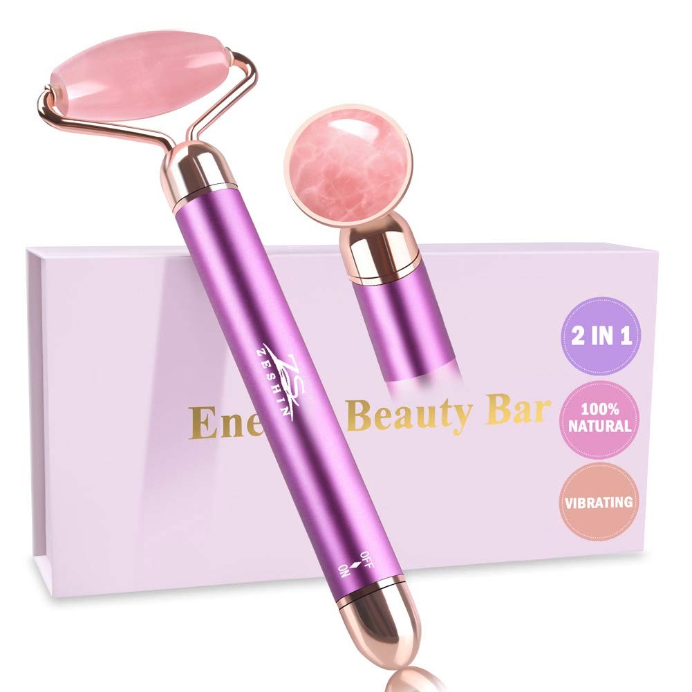 Upgrade 2 in 1 Vibrating Roller, Jade Roller Massager Roller for Wrinkles, Fl…