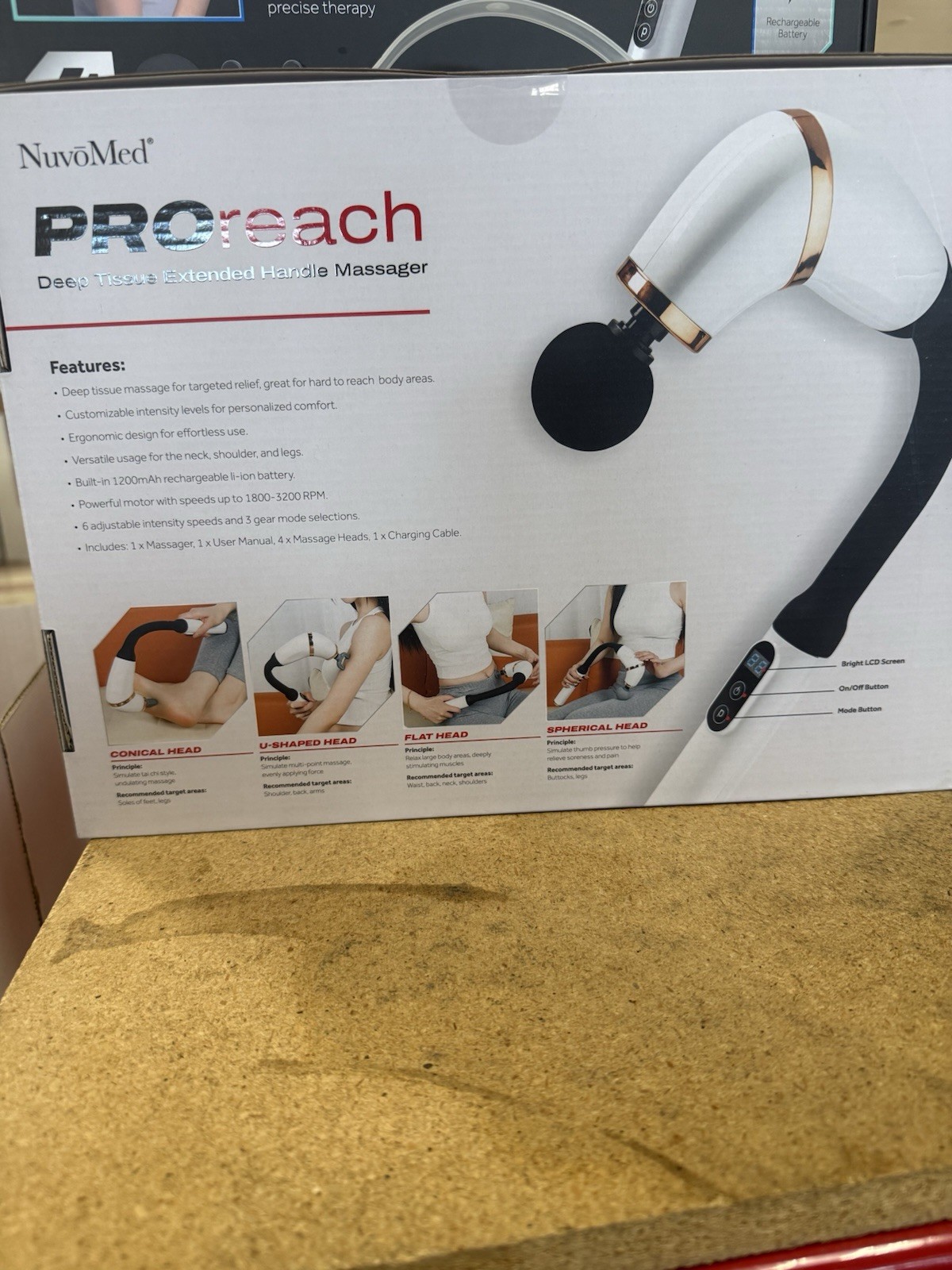 NuvoMed PROreach Deep Tissue Cordless Massager w/ LCD, 4 Heads, Extended
