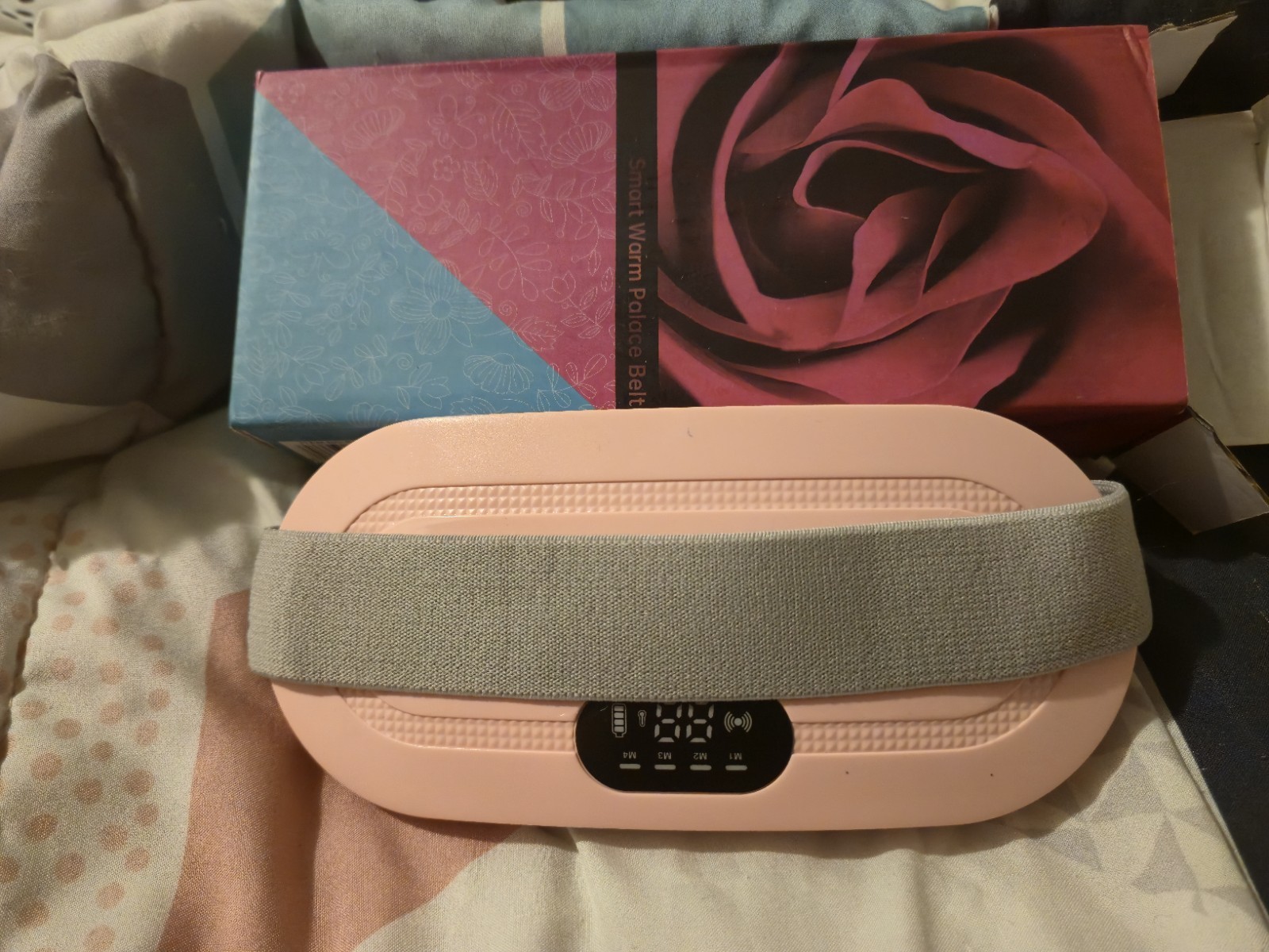 Heated Vibrating Massage Belt for Abdomen & Waist, Pink/Gray Fabric Plastic