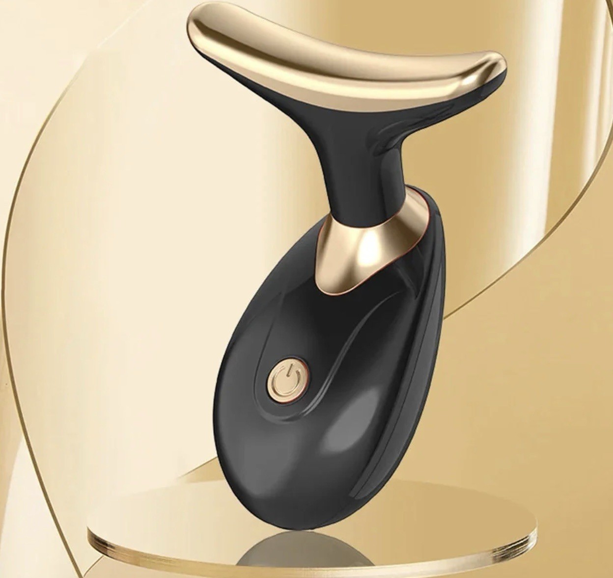 Handheld Cordless Neck & Face Massager, White/Gold, 1 Massage Head