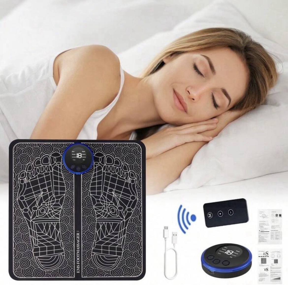 Mom Foot Massager Pad LCD Display Electronic Muscle Stimulator Pain Relief USB