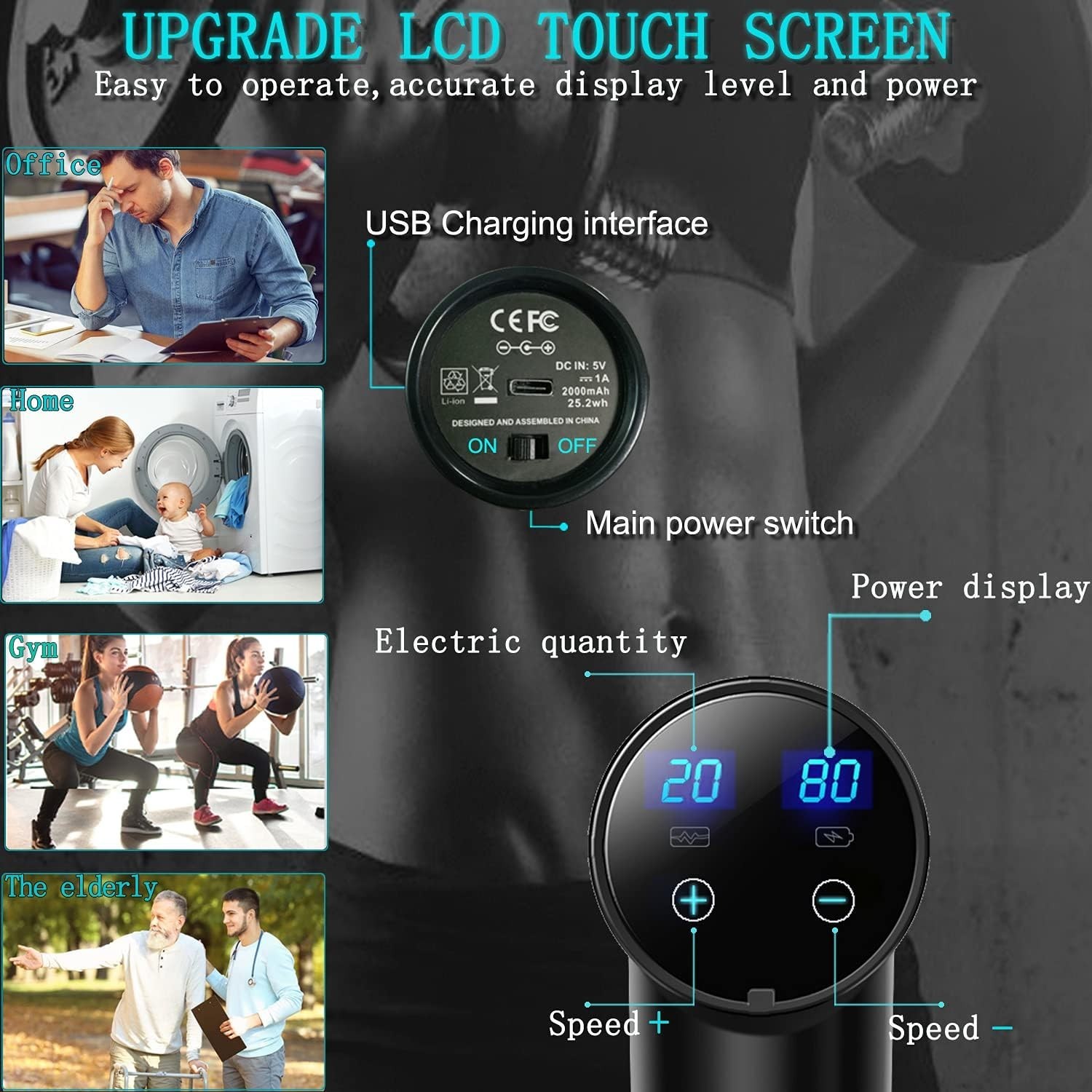 Versatile Massage Gun for Pain Relief: 8 Heads, 20 Speeds – Modern Design