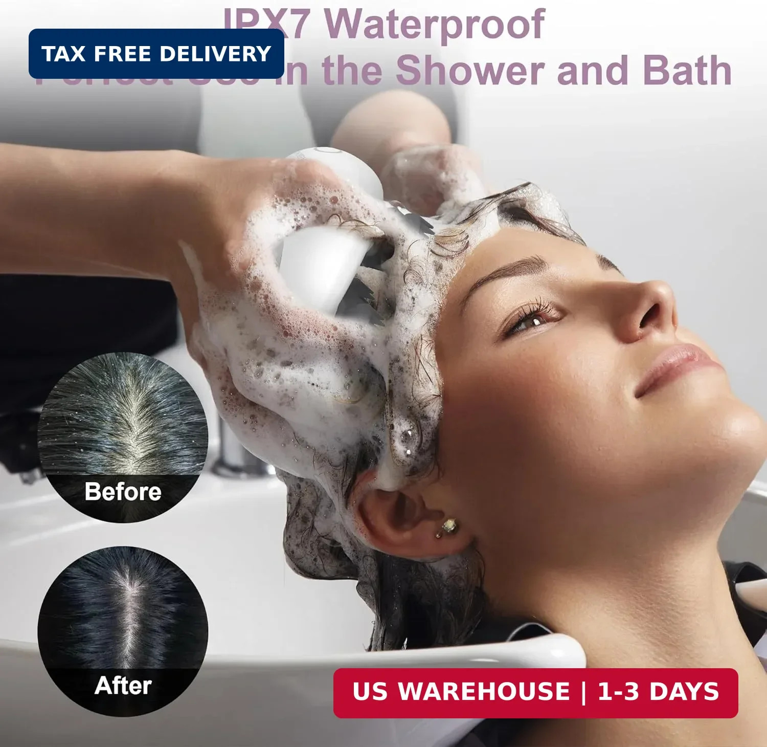 Electric Scalp Massager, Portable Head Stress Relax,IPX7 Waterproof Rechargeable