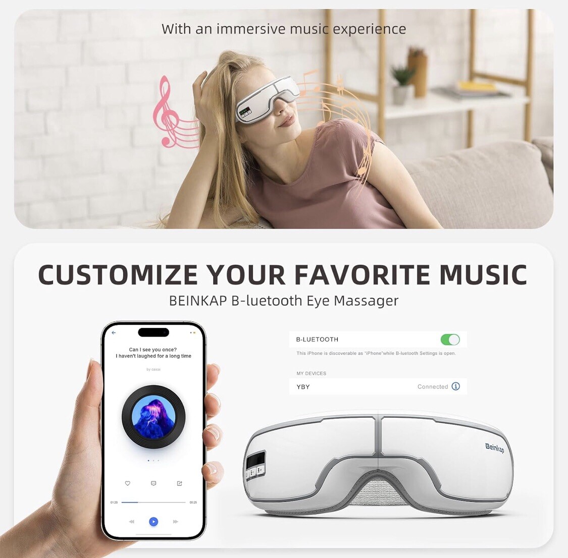 Eye Massager wHeat Vibration Compress Migraine White Improves Sleep Beinkap New