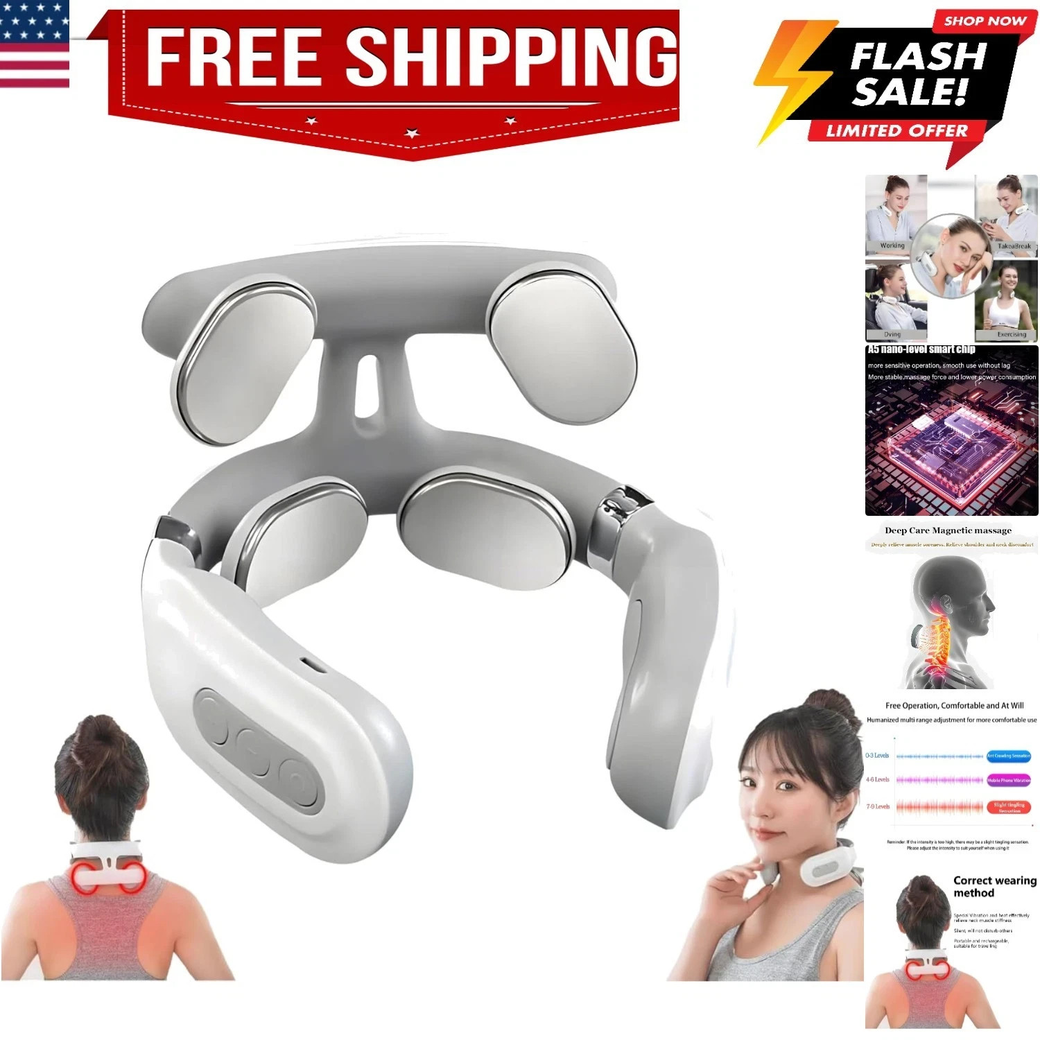 2025 Upgraded 4-Head Magic Pro 2.0 Neck Massage,with 6 Vibration Modes & 15 I…