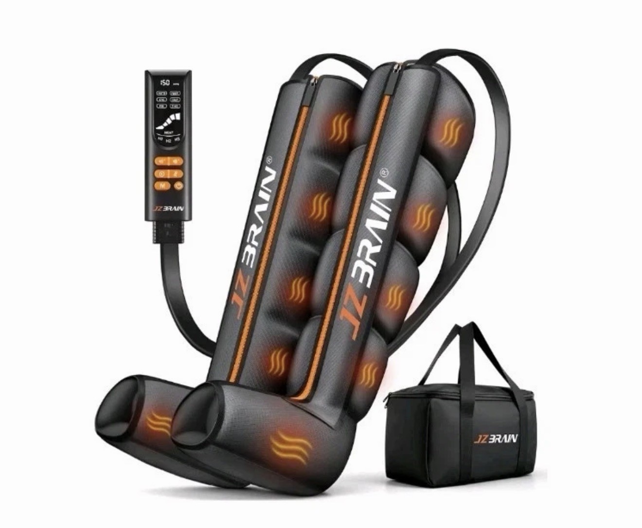 JZBRAIN Air Compression Heated Leg & Foot Massager Black Orange Remote Control