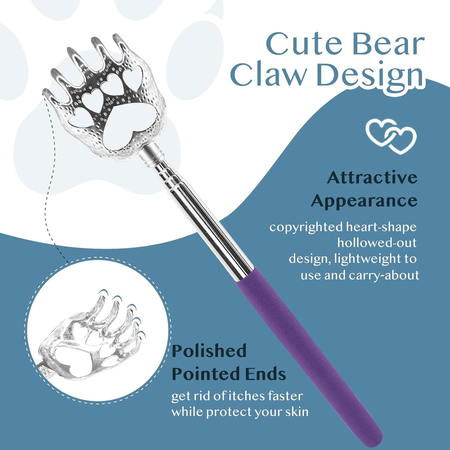 (4-Pack) Extendable Back Scratchers – Metal Claws with Telescopic Rubber Handles