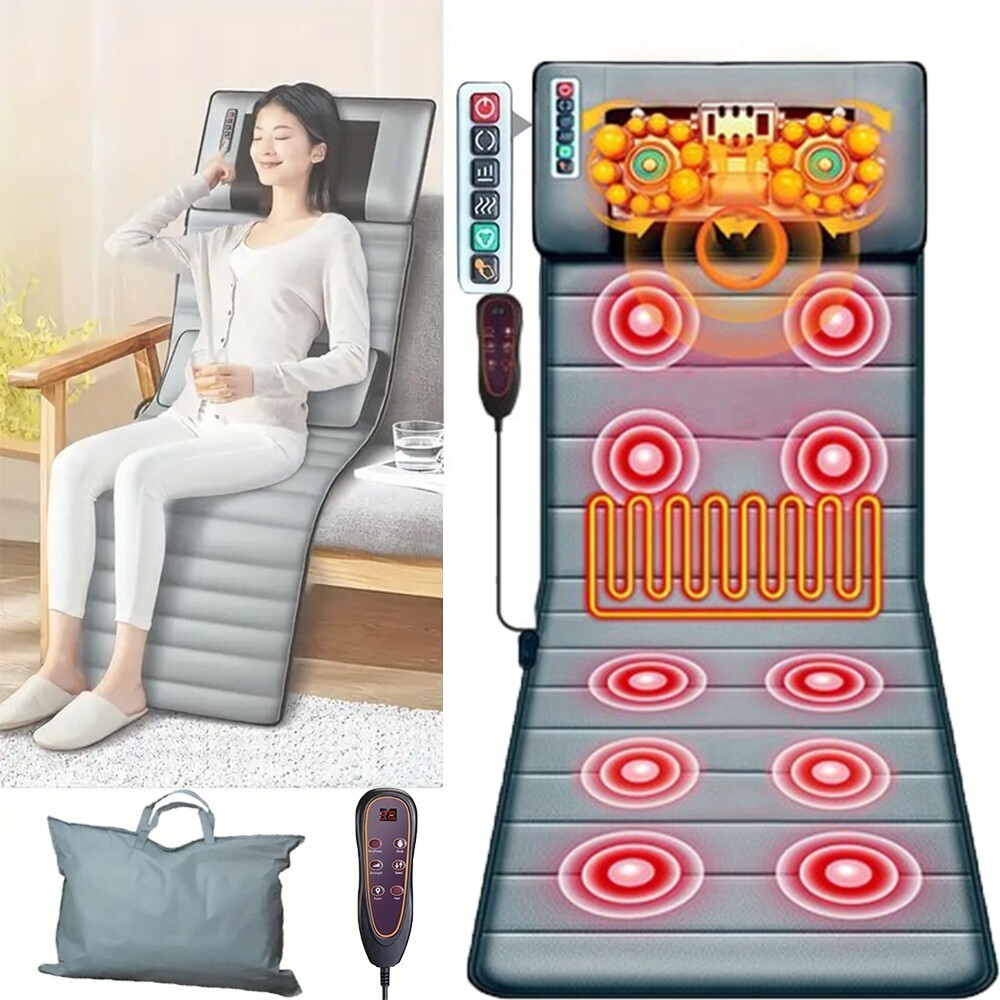 Full Body Electric Massage Mat Cushion Back Massage Pad w/ Heat Vibration Timer