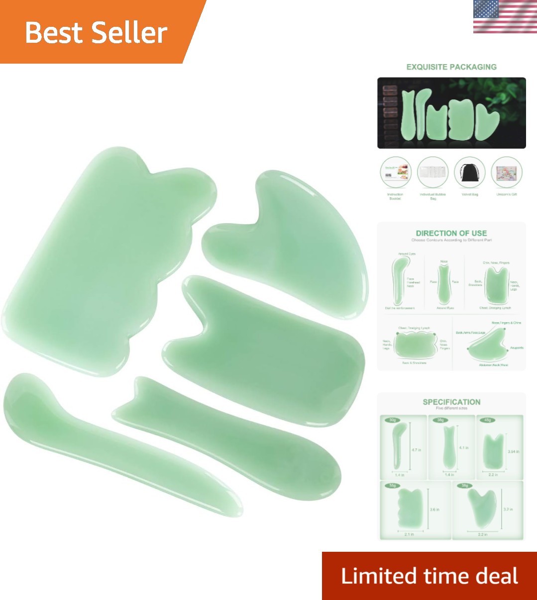 Luxury 5 PCS Gua Sha Stone Massage Set for Ultimate Relaxation & Rejuvenation