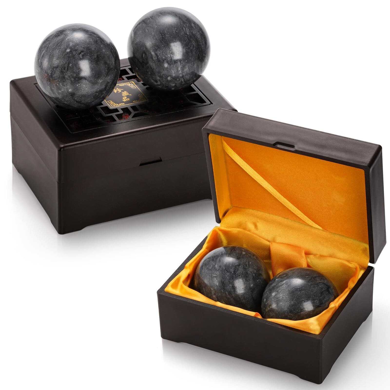 Lyellfe Set of 4 Marble Stone Baoding Balls 2 Inch Meditation Balls with Box …