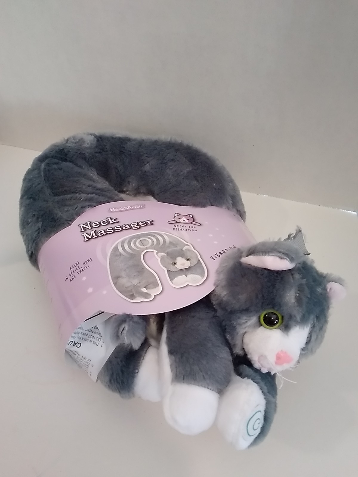 HealthTouch Polyester Fibers Neck Massager Gray Cat Requires 2 AA Batteries
