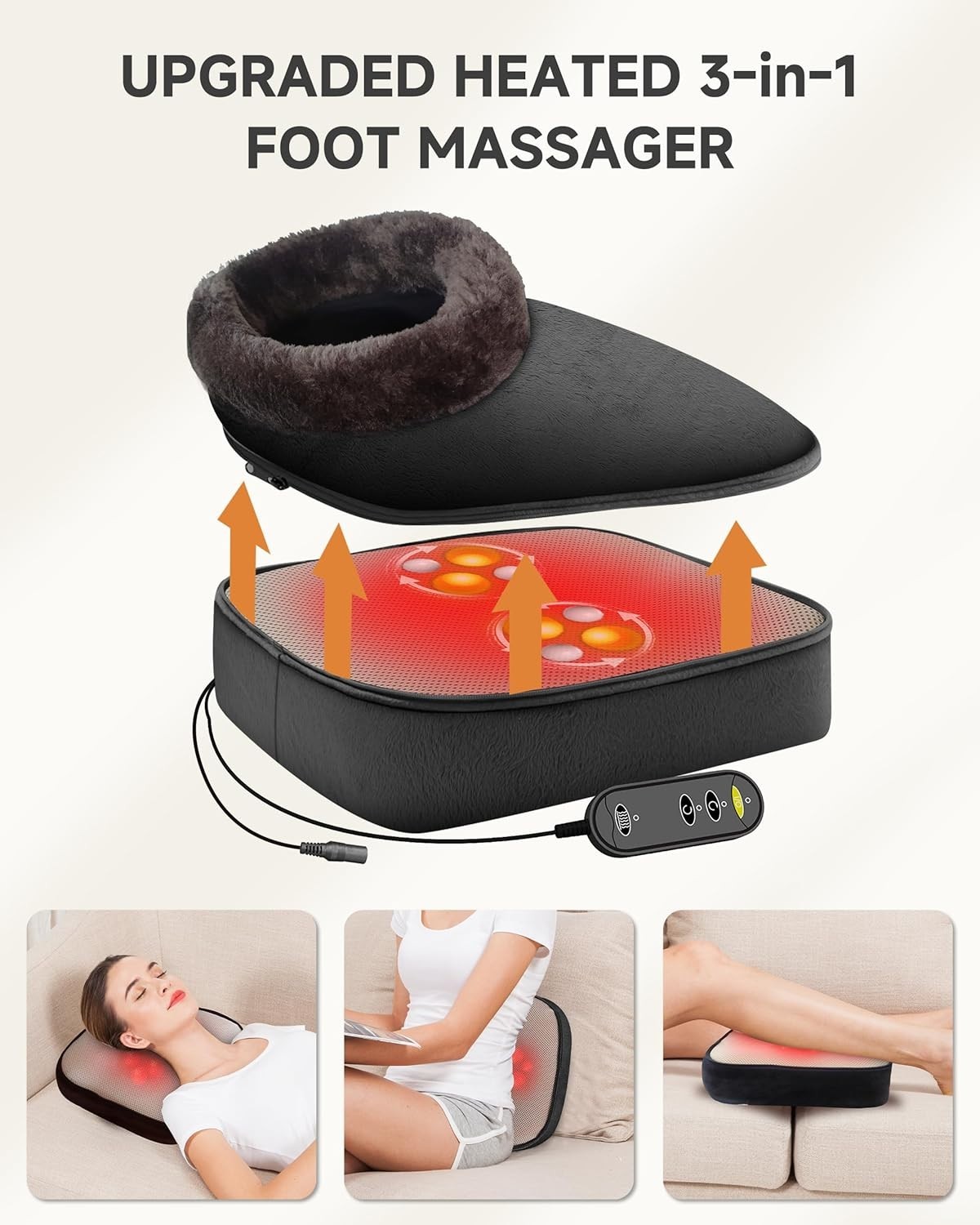 2-in-1 Shiatsu Foot and Back Massager with Heat – Kneading Foot Warmer, Elect…