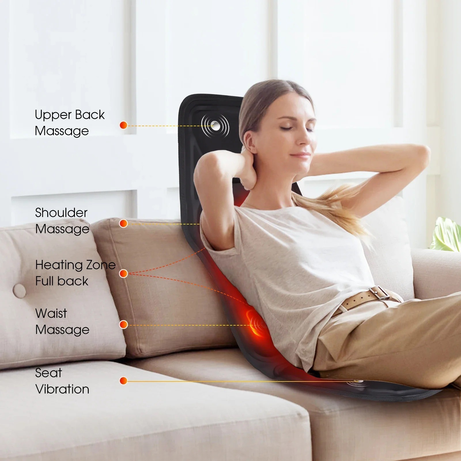 Massage Seat Cushion Heated Back Neck Body Massager Chair Remote Home Office Car