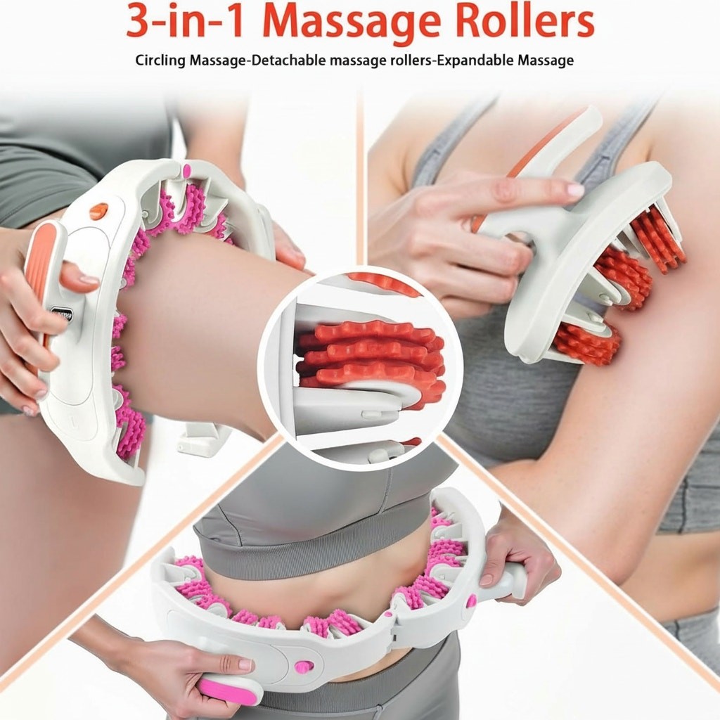 3 in 1 Cellulite Manual Body Massage Roller, Gentle Relaxation Home Spa ~ NEW