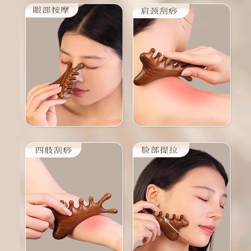 4-in-1 Sandalwood Meridian Massage Comb Scalp Head Face Neck Acupoint Massager T