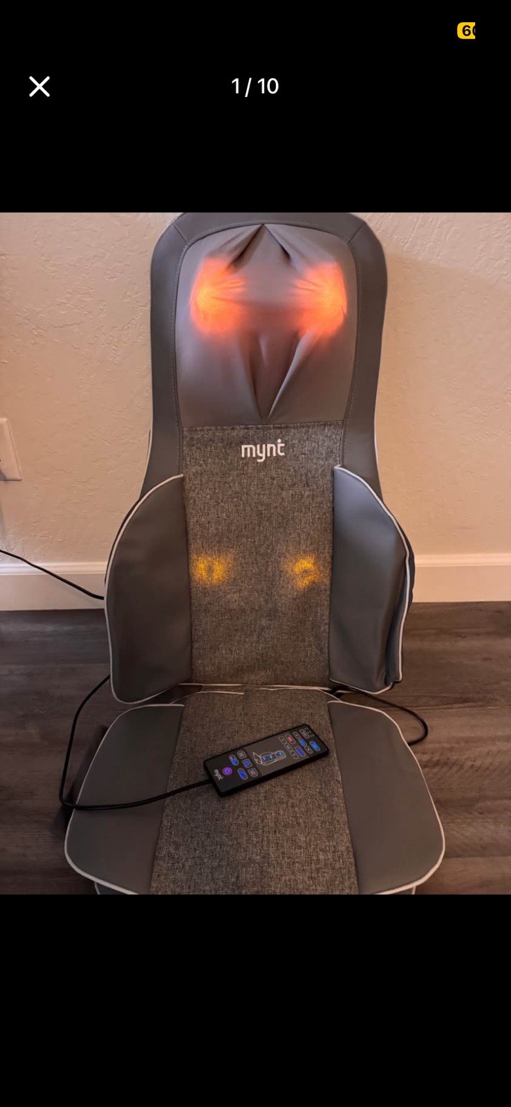 Mynt Shiatsu Massage Cushion for Neck & Back w/ Heat Remote, Gray