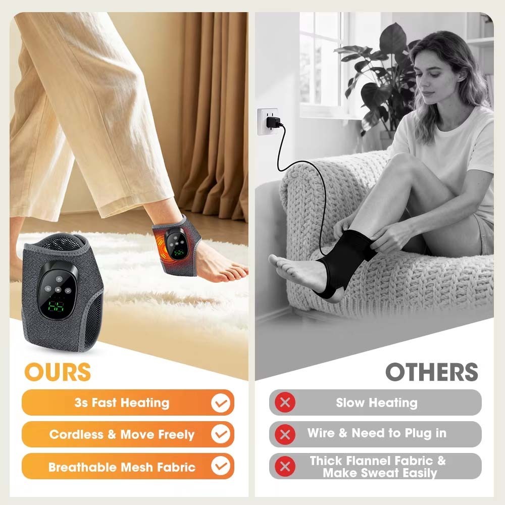 Heated Electric Ankle Massager Wrap with Vibration and Adjustable Heat