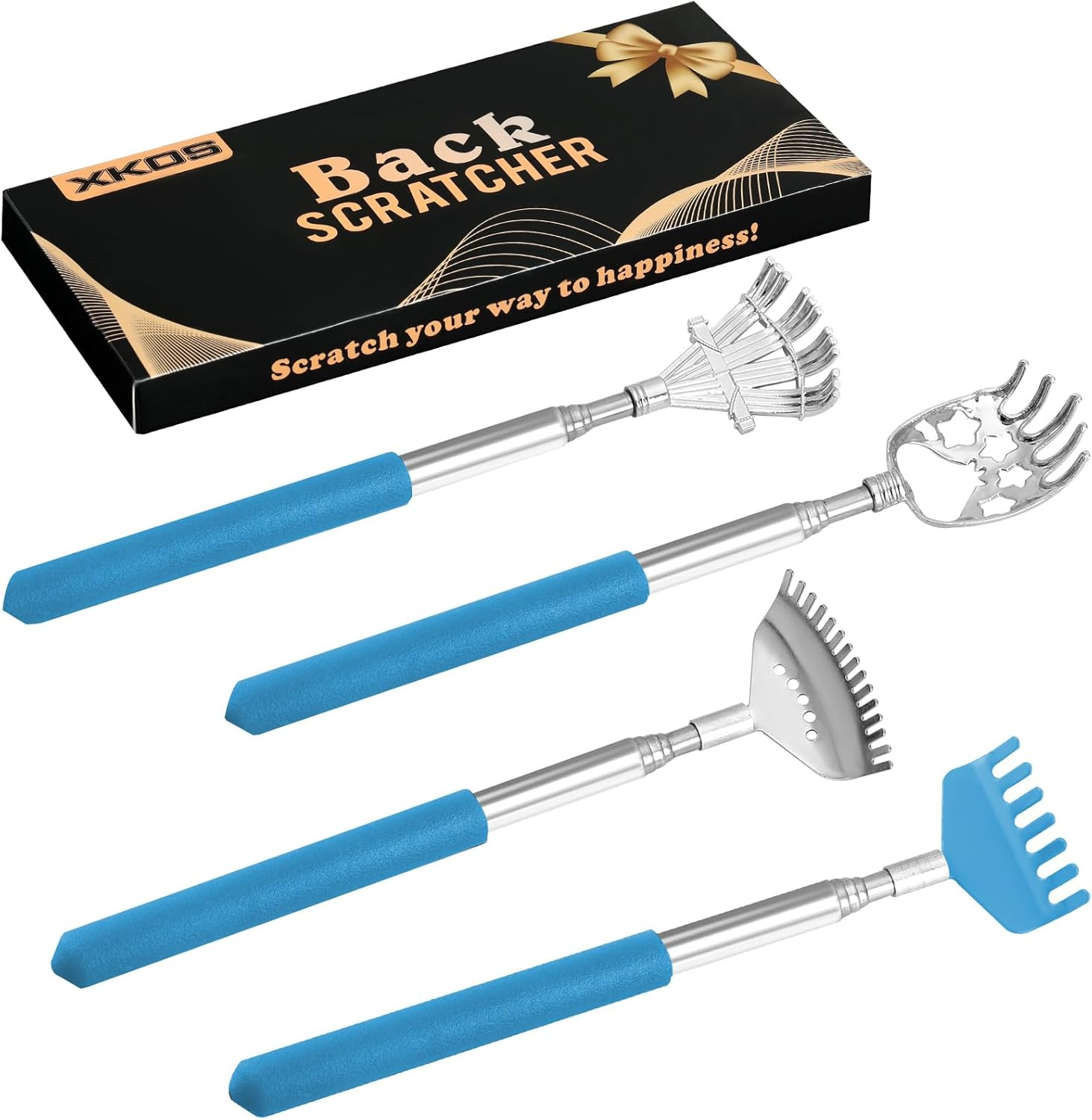 4 Pack Different Back Scratcher Portable Telescoping with Rubber Handles, Extend