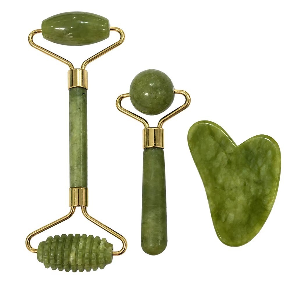 3 Pcs Jade Roller Gua Sha Set-Shaped Comb, Manual Beauty Tools for Face