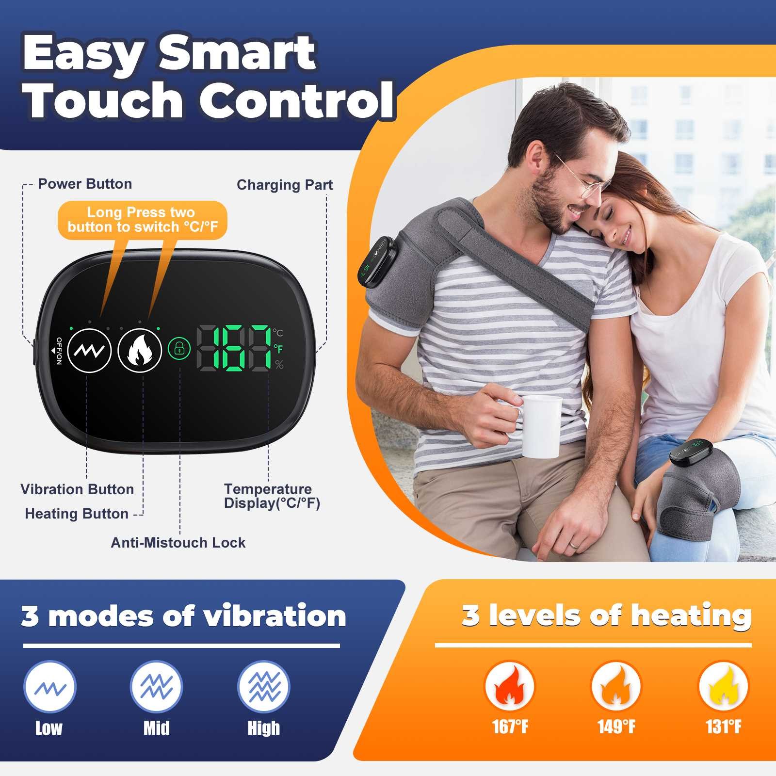 Electric Heated Shoulder & Knee Massager w/ Vibration Therapy Joint Pain Relief
