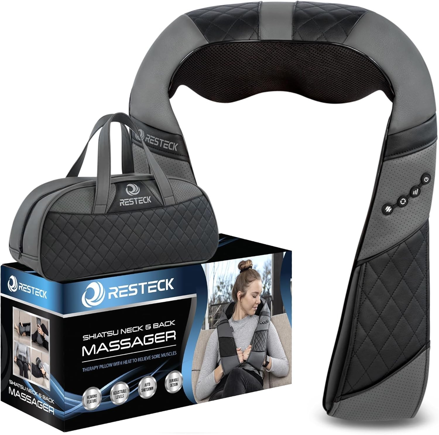 RESTECK Massagers for Neck and Back with Heat – Deep Tissue 3D Kneading Pillow