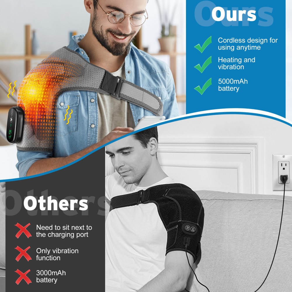 Electric Heating Shoulder Knee Massager with 3Levels Vibration Muscle Relax Belt
