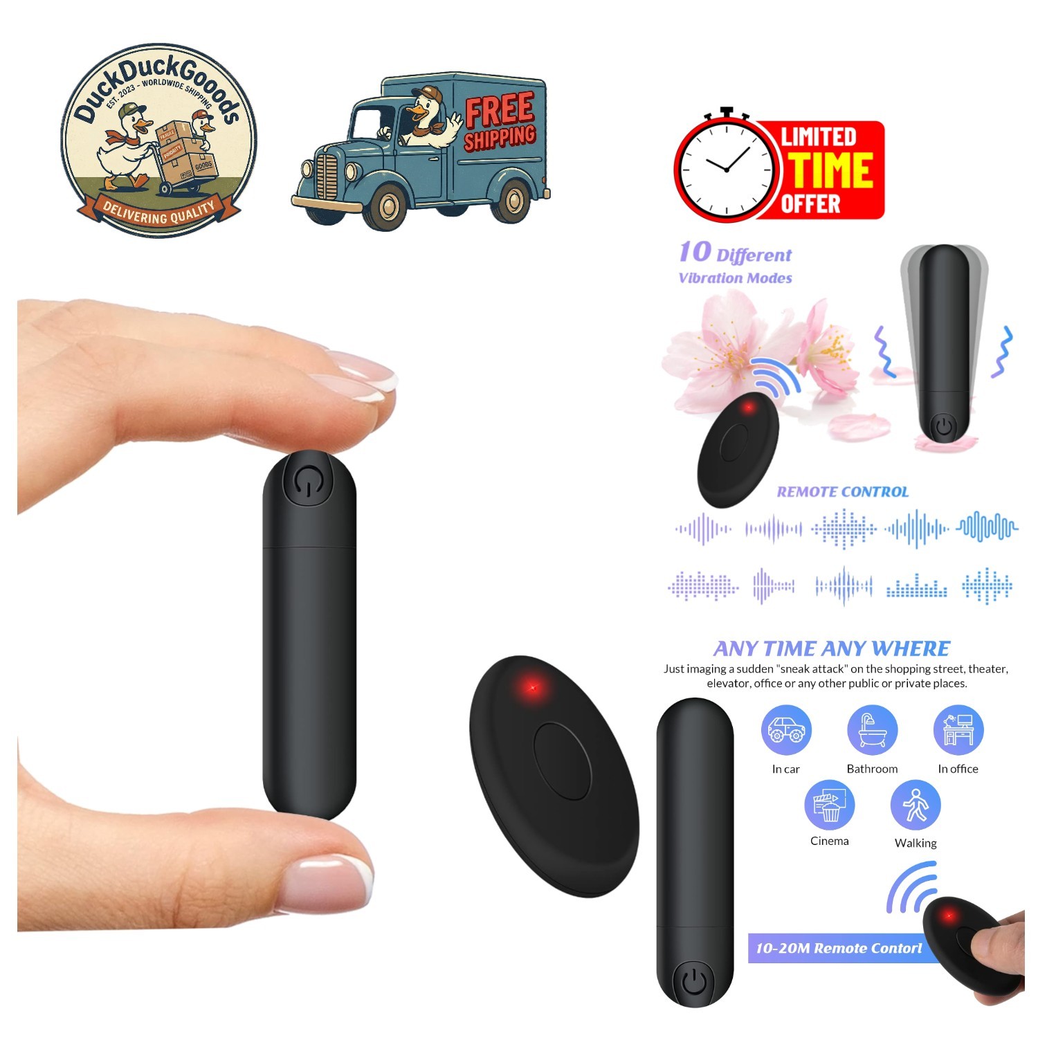Compact USB Rechargeable Vibrator Wand with 10 Vibration Modes – Waterproof
