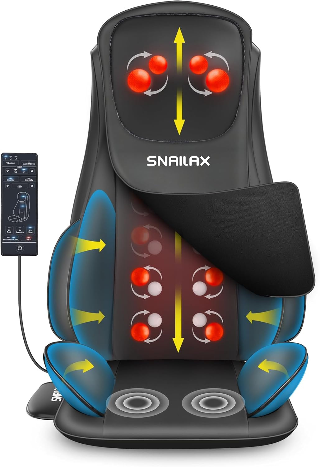 Shiatsu Neck Back Massager with Heat, Massage Chair Pad with Compression, Height