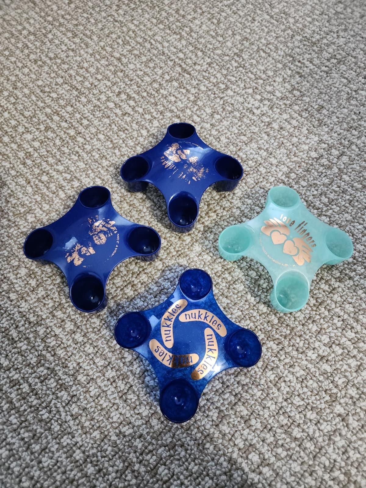 Lot of 4 NUKKLES Handheld Body Massagers – Blue, Teal Love Fingers Edition