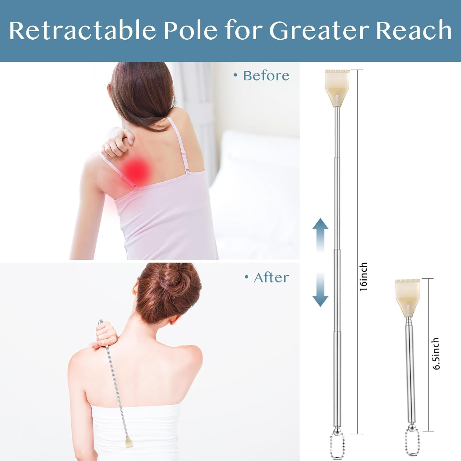 10 Pack Stainless Steel Telescopic Back Scratchers – Extendable 16.5 to 42cm, Bu