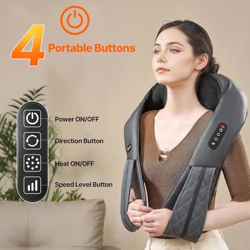 ELOMOL Neck Shoulder Massager with Heat CORDLESS BACK AND NECK MASSAGE – BLACK