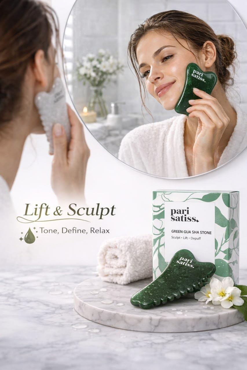 Nephrite Jade Gua Sha Tool for Facial Sculpting, Neck & Jawline Massage, Lymphat