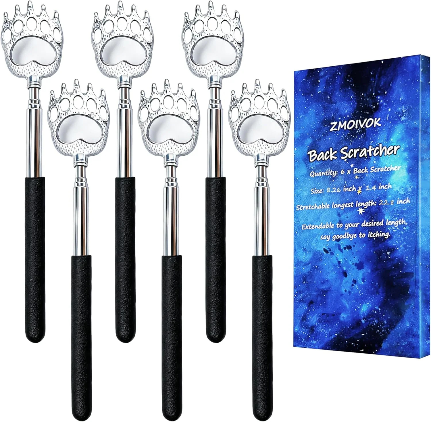 6 Pack Extendable Back Scratchers – Portable Telescoping Metal Hand Massagers