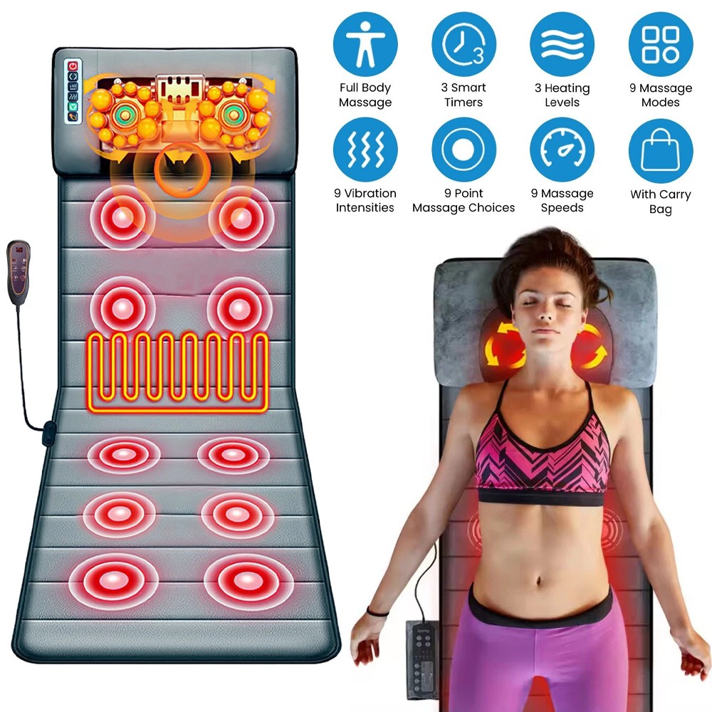 Electric Heated Massage Mat Full Body Back Heat Vibration Massage Pad Cushion