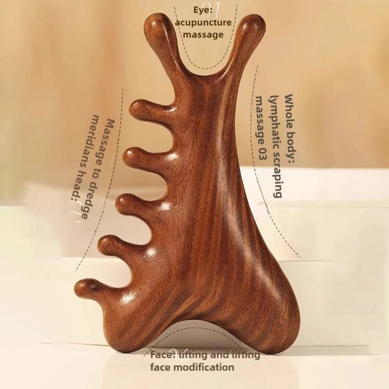 2pcs Sandalwood Head Neck Face Massager Comb Acupoint Scalp Body Tool Set Pro