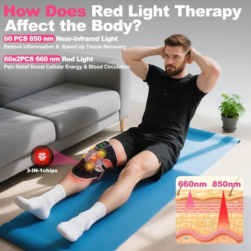 3-in-1 Knee Massager W/ Vibration Heat Red Light Therapy Portable Pain Relief US