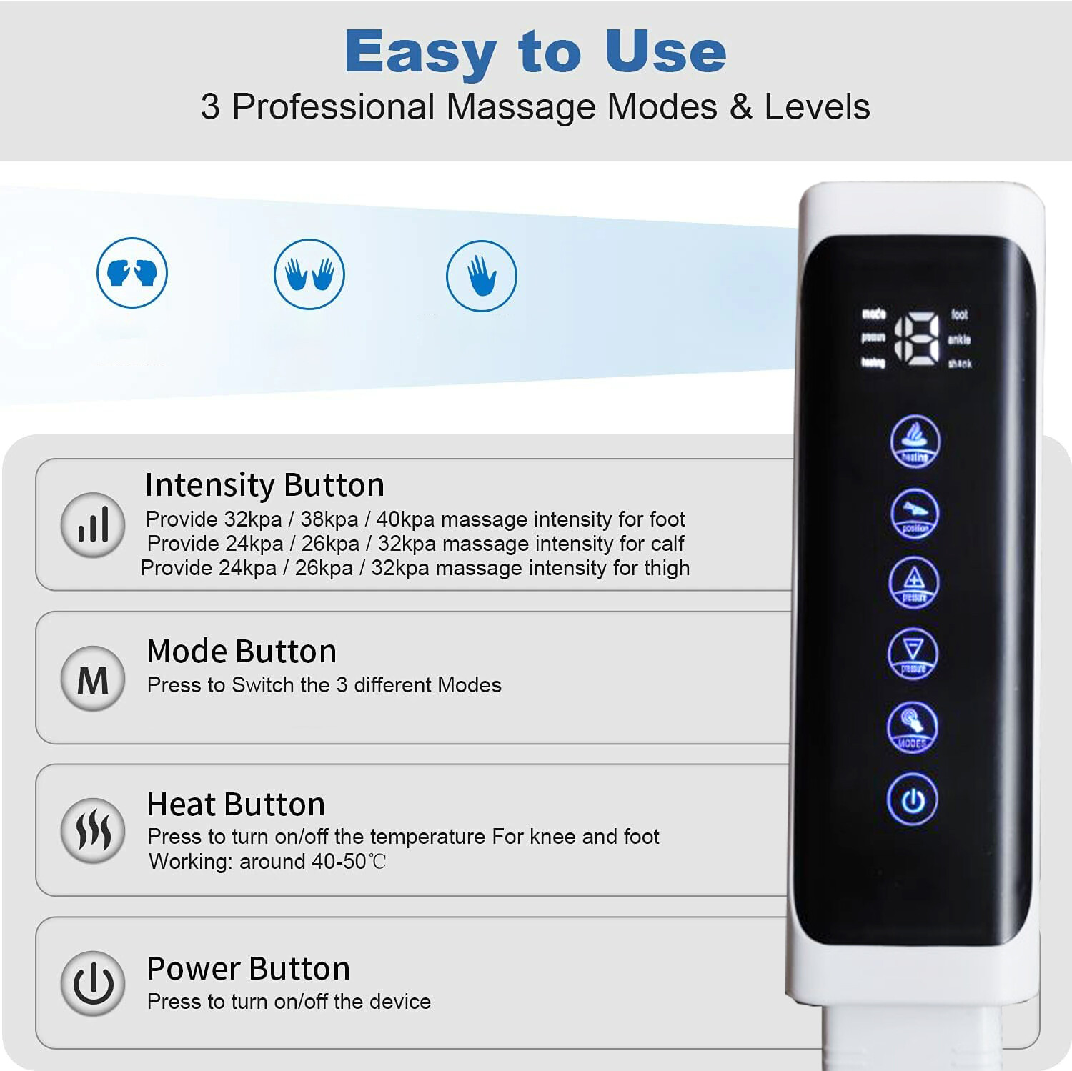 Full Leg Massager Air Compression for Circulation Calf Feet Thigh 6 Modes Heat