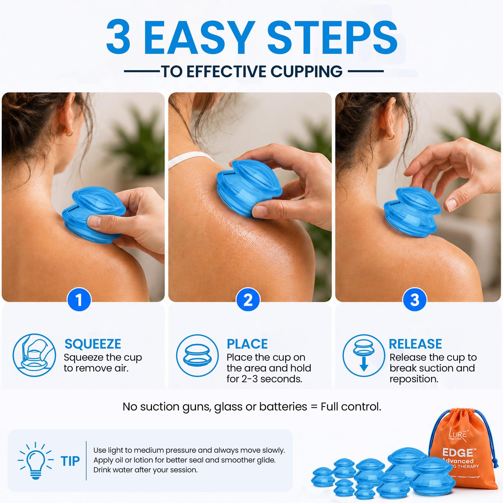 Lure Essentials Edge Silicone Cupping Set, Set of 8 (Assorted), Blue