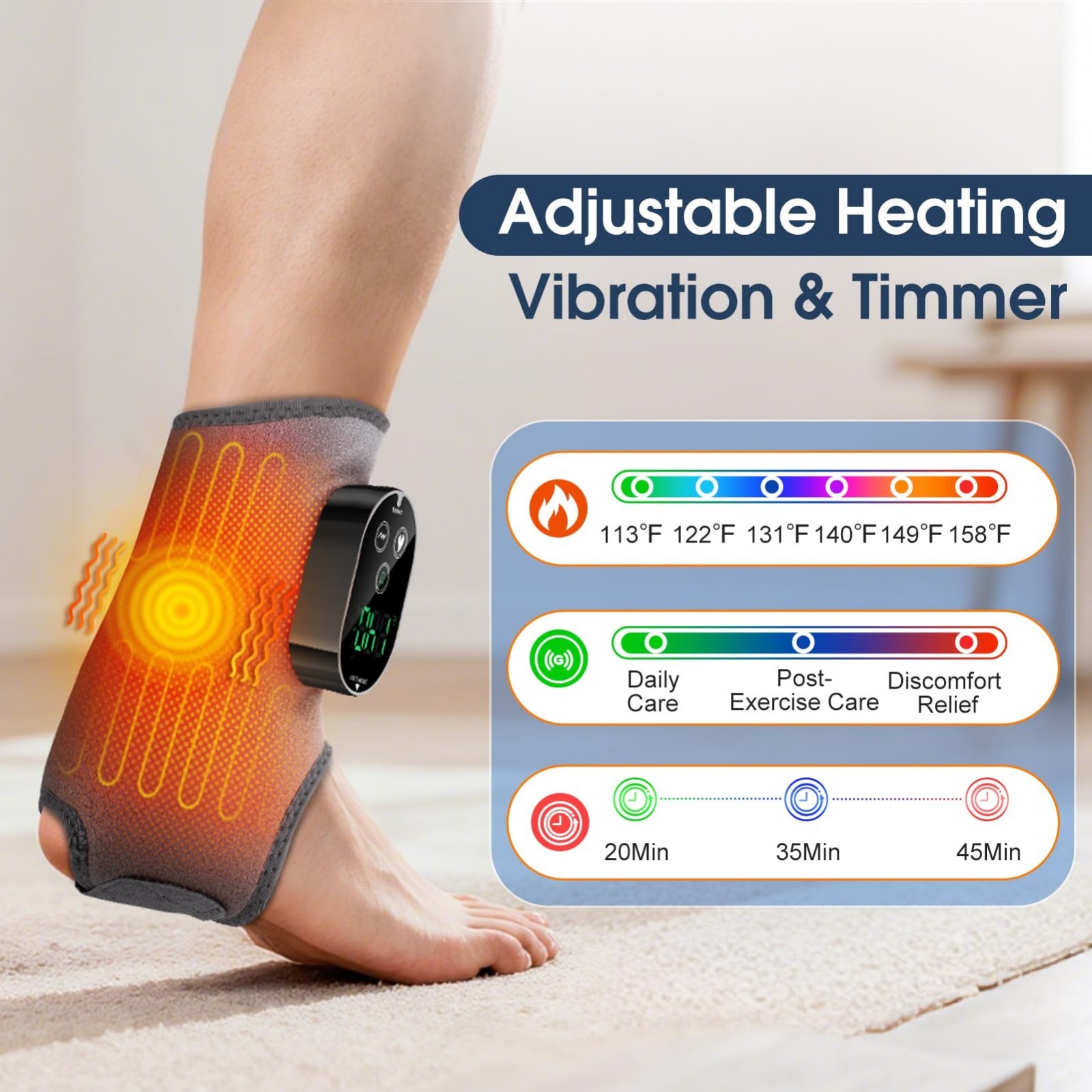 Heated Foot Massager for Neuropathy, Pain Relief Ankle Wrap & Massage Pad