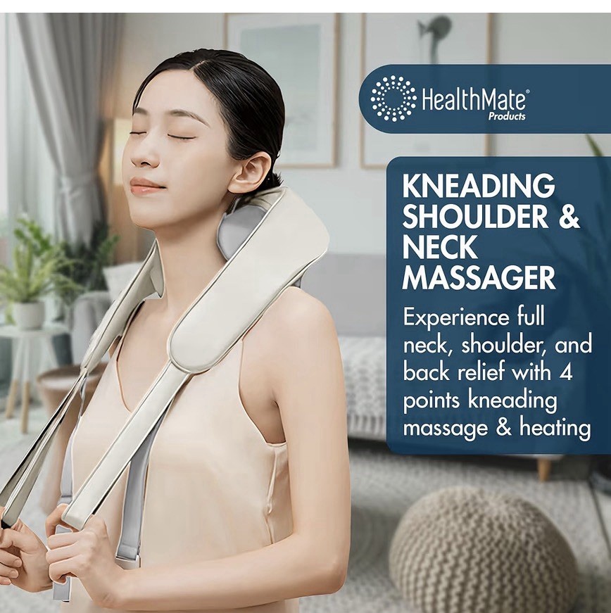 Massage Belt for Shoulder, Neck, Waist, Back, Legs Beige Gray Synthetic Leather