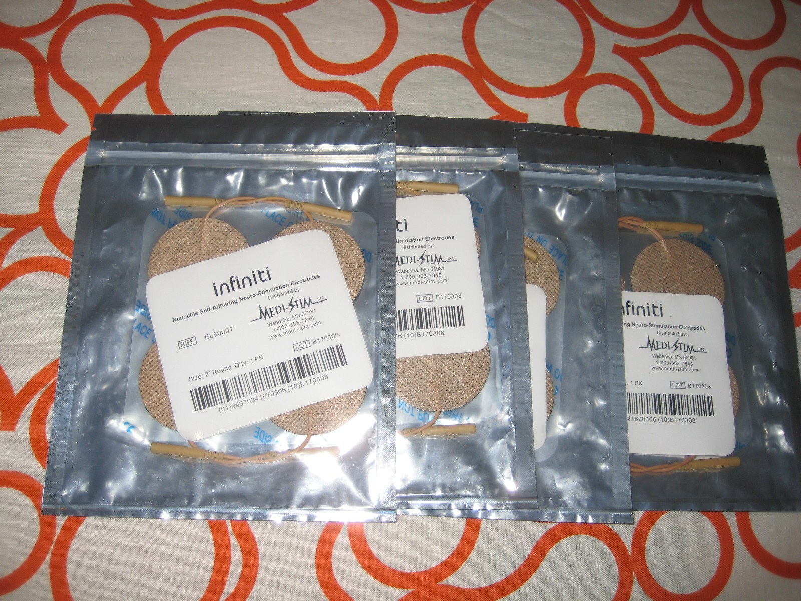 Infiniti Medi-Stim Self-Adhering Neuro-Stimulation Electrodes Tan Cloth set of 4